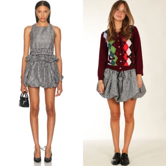 GANNI | NWT Check Mini Bubble Skirt in Black Gingham Taffeta 38 / US 6 - Picture 14 of 14